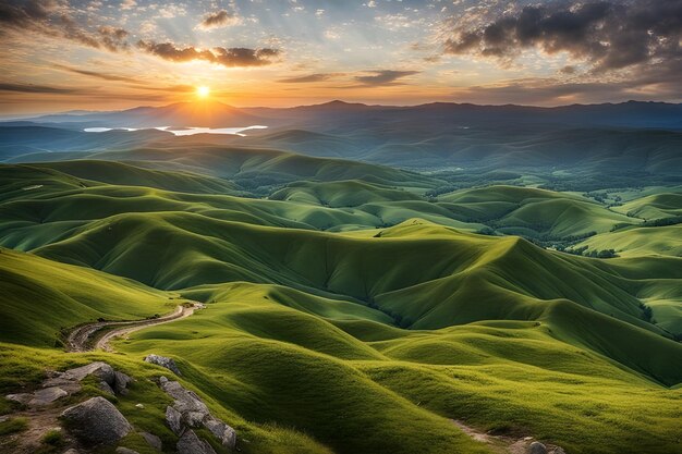 Hügelige Landschaft, KI-Generierung