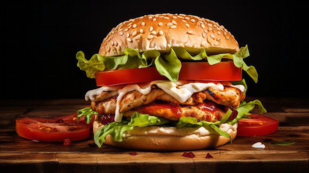 Hühnerburger mit Tomaten und Salat