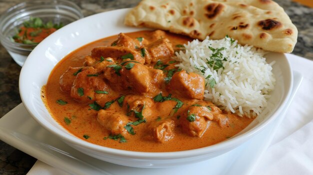 Hühnercurry mit Reis und Naan-Brot