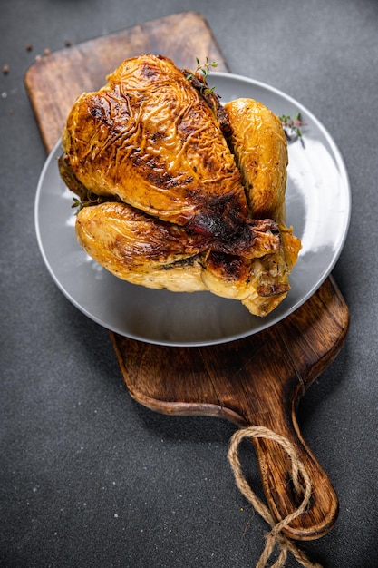 hühnerfleisch gebackenes geflügelmahlzeit essen snack auf dem tisch kopierraum essen hintergrund rustikale draufsicht