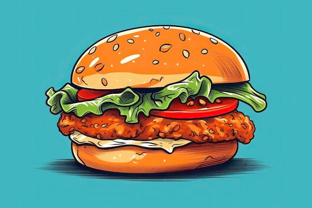 Hühnersandwich-Illustration Lebensmittelillustration Generative KI