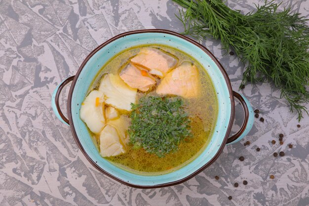 Hühnersuppe mit hausgemachten Nudeln auf einem reichhaltigen Brühenfoto für ein Café-Restaurant oder auf der Speisekarte