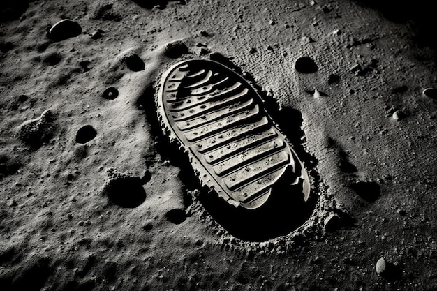 Una huella de bota dejada por un astronauta después de pisar la superficie lunar de la luna