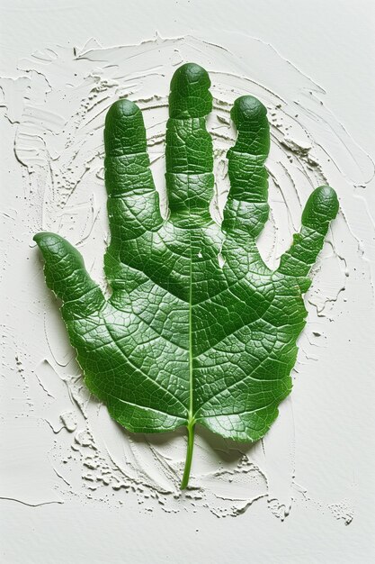 Foto huella de mano con textura del planeta tierra concepto de hoja símbolo de protección del medio ambiente de la naturaleza problema humano y ecológico generado por ai