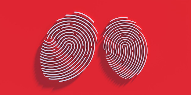 Huellas dactilares sobre fondo rojo Identificación digital y concepto de contraseña Ilustración 3D
