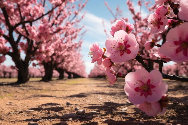 Huerto de duraznos en flor IA generativa