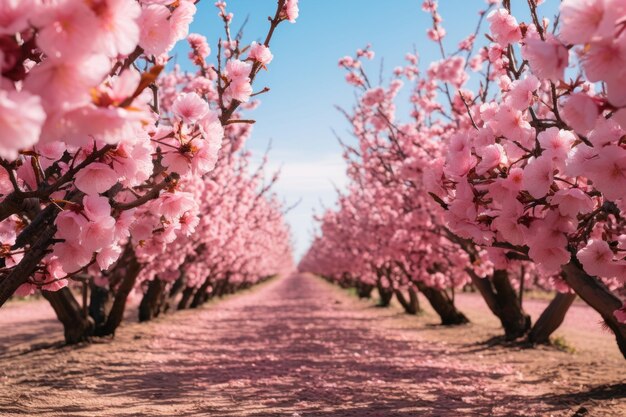 Huerto de duraznos en flor IA generativa