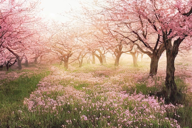 huerto de manzanas o flor de cerezo Los colores vibrantes florecen la llegada de la primavera