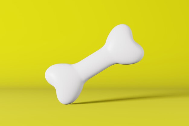 Foto hueso de perro blanco sano y realista representación 3d banner de tienda de mascotas fondo azul suplemento de vitaminas y calcio dieta equilibrada