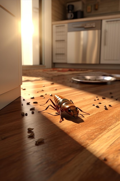 Foto huésped no bienvenido cucaracha 3d en el entorno del hogar