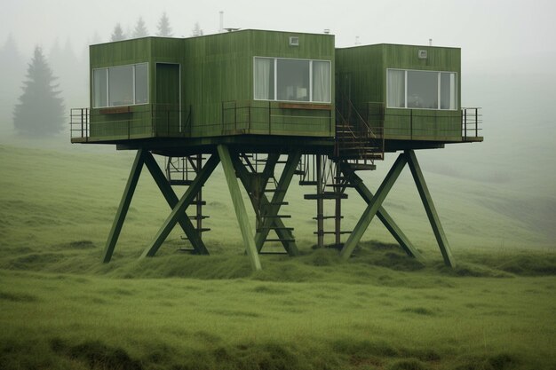 Hütte auf einem grünen Feld Holzhaus auf Stelzen ar c