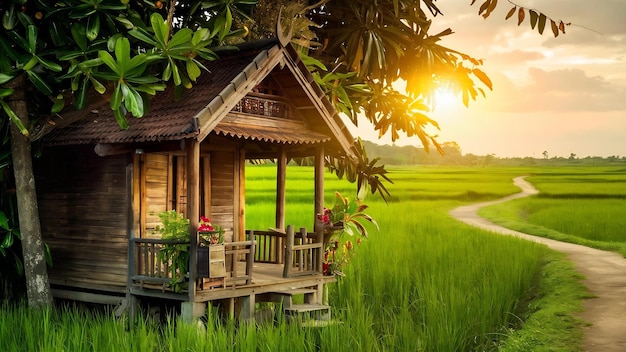 Hütte auf einem Reisfeld in Thailand