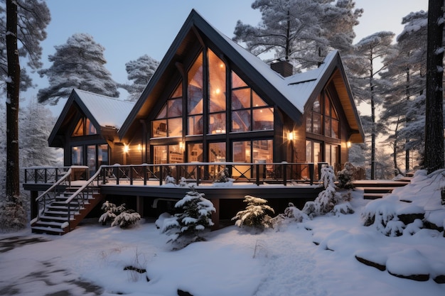 Hütte im Holz Außendekoration Winteransicht Inspiration Desain