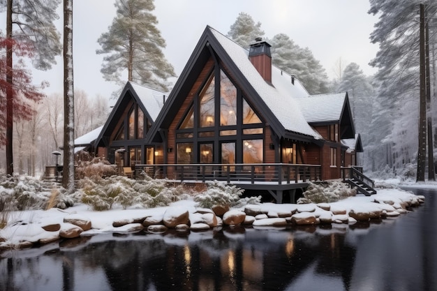 Hütte im Holz Außendekoration Winteransicht Inspiration Desain