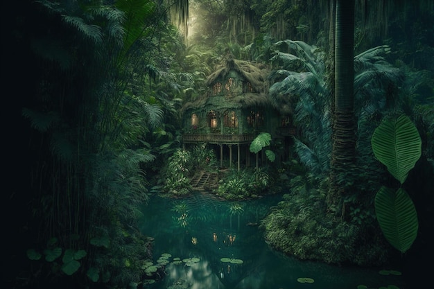 Hütte im tiefen Wald versteckt