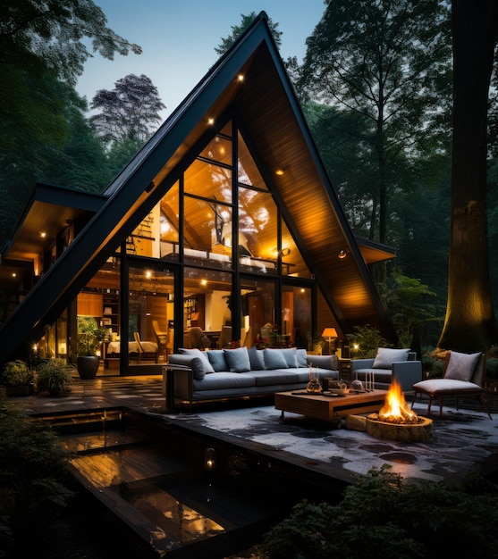 Hütte im Wald mit Holzbrennerei Ein sehr schön aussehendes Haus im Wald