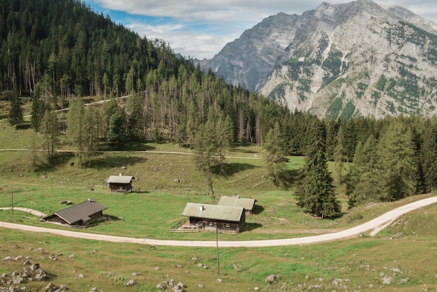 Hütten Wald Wiese Berge Alpen