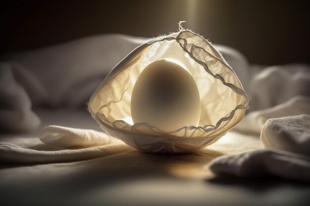 un huevo blanco iluminado con una servilleta generativa ai