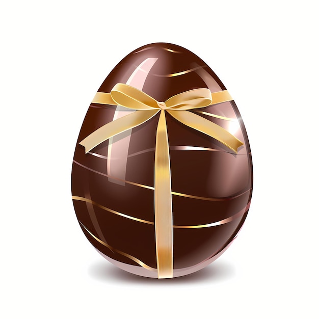 un huevo de chocolate con una cinta de oro atada a su alrededor