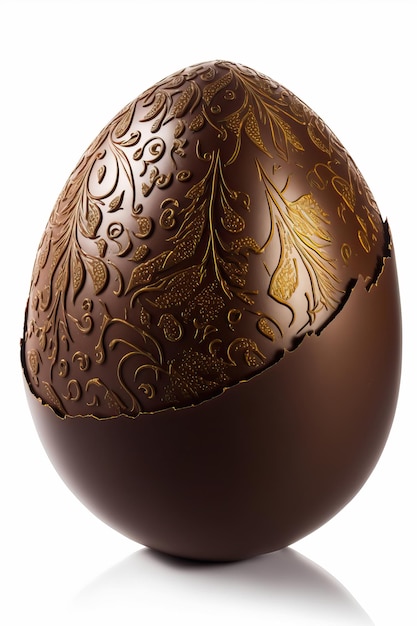Huevo de chocolate dulce marrón aislado sobre fondo blanco.