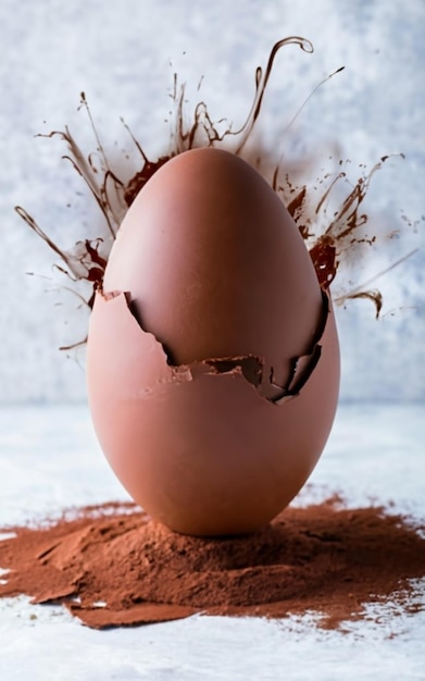 Huevo de chocolate con leche con fragmentos de chocolate que caen