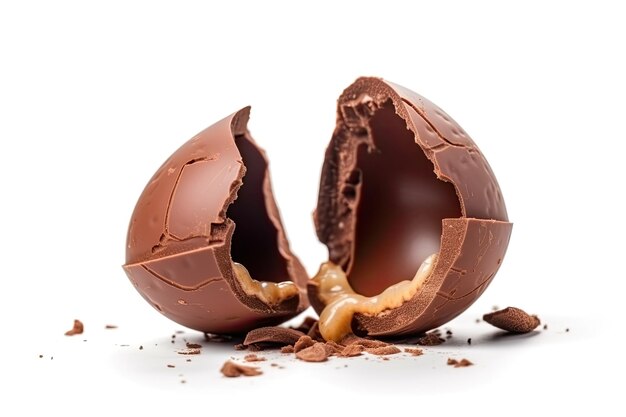 Huevo de chocolate parcialmente comido con una cáscara rota