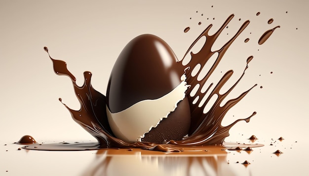 Huevo de chocolate de Pascua con Liquid Splash AI Generativo