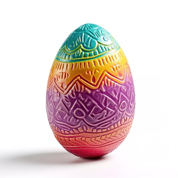 Un huevo de colores con un diseño geométrico en el frente.