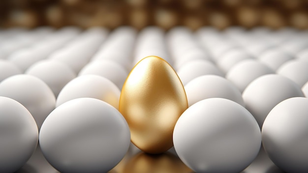 Huevo dorado entre los huevos blancos habituales Concepto de individualidad