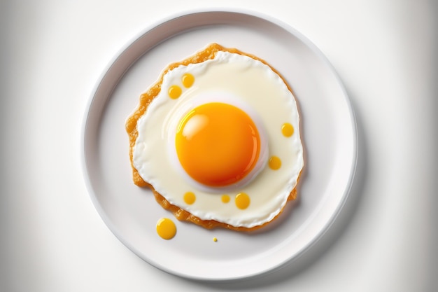 Huevo frito aislado en un fondo blanco con una vista superior de la comida
