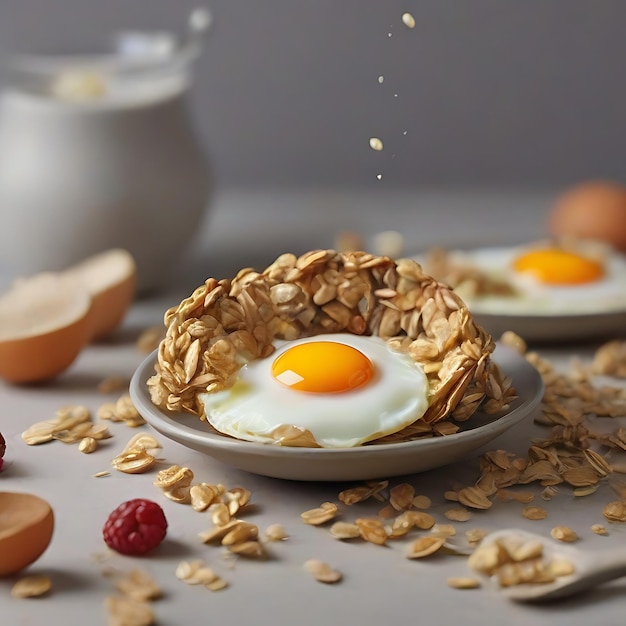 Huevo frito dentro del muesli AI