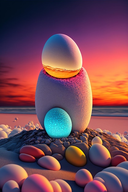 Huevo grande sentado encima de un montón de rocas ai generativo