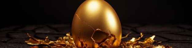 Foto huevo de oro en la mesa