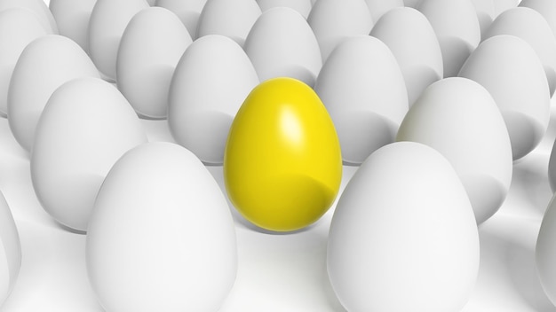 Huevo de Pascua amarillo entre huevos blancos