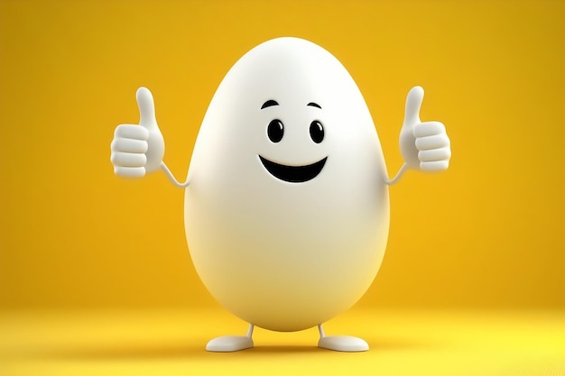 Huevo de Pascua blanco feliz realista en 3D con los pulgares hacia arriba Personaje de dibujos animados IA generativa