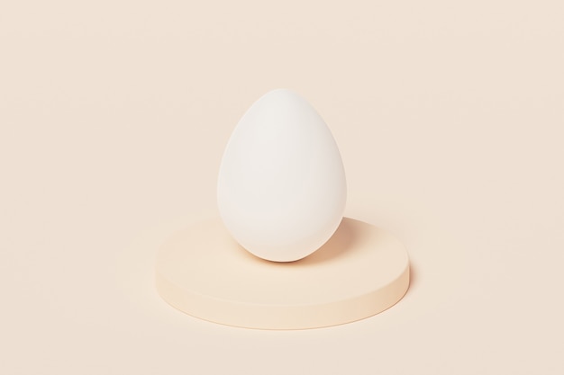 Huevo de Pascua blanco en el podio beige, vacaciones de primavera de abril, renderizado de ilustración 3d isométrica