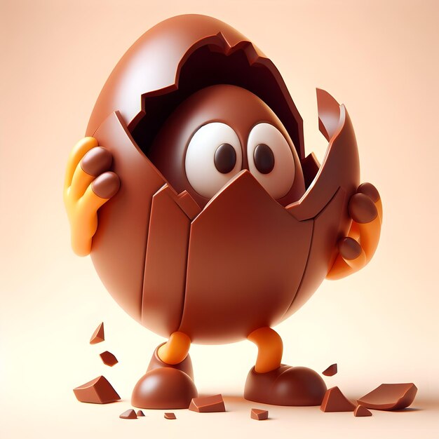 Foto huevo de pascua de chocolate abierto de dibujos animados en 3d