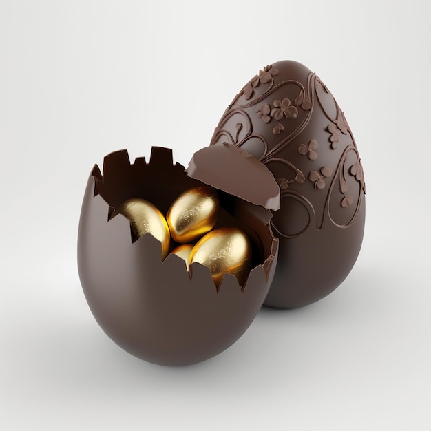 Huevo de pascua de chocolate con mini huevos dorados