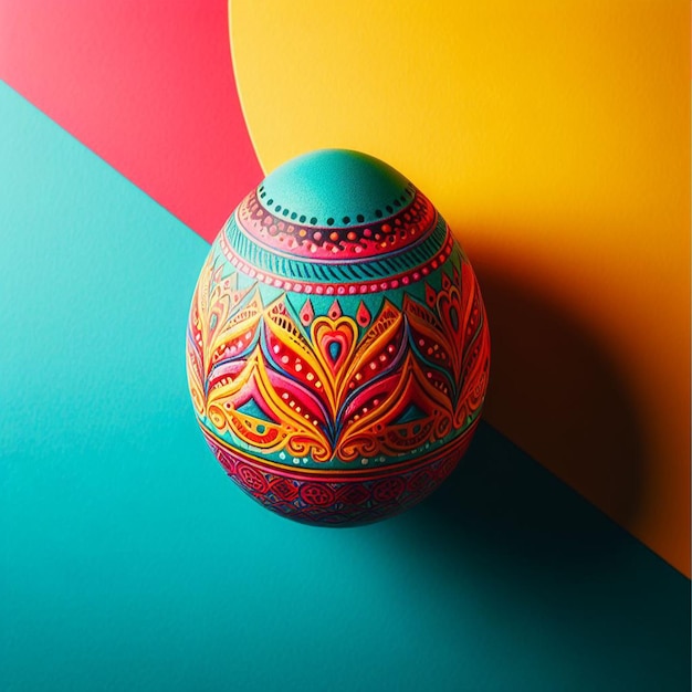 Huevo de Pascua colorido con patrón floral sobre un fondo colorido