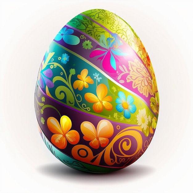 Foto huevo de pascua colorido con patrón de flores de primavera
