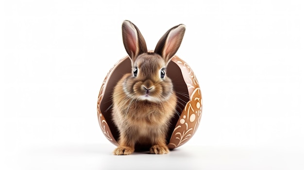 Foto huevo de pascua con conejo aislado sobre fondo blanco generativo ai