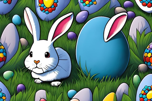Huevo de Pascua y Conejo Patrón 2D Libro de historietas de estilo de novela gráfica