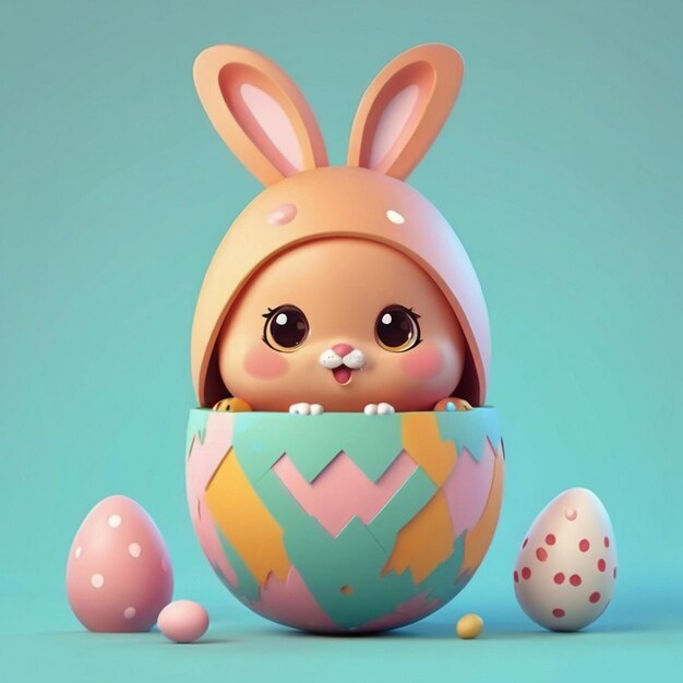 Foto huevo de pascua de conejo de personaje lindo en 3d