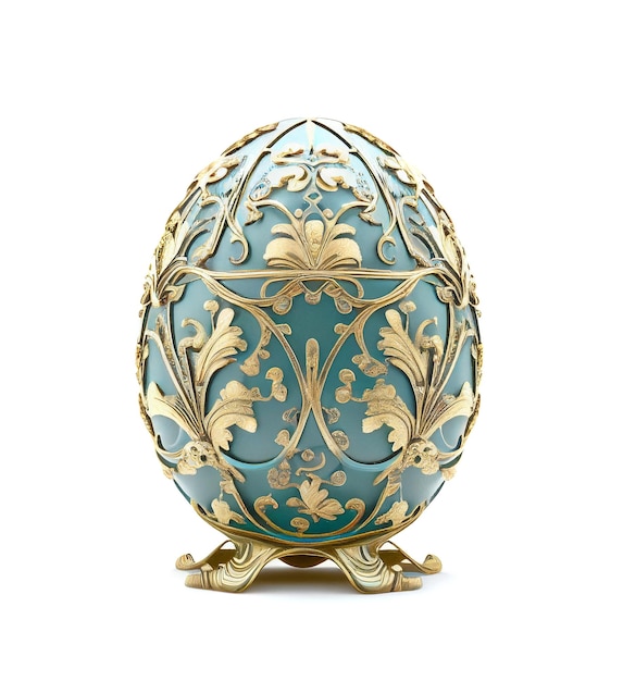 Huevo de Pascua dorado Aislado Joyas de lujo Regalo Fantasía Resumen Faberge Imitación IA generativa Ilustración