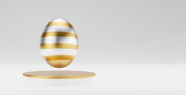 Huevo de Pascua dorado en podio 3d render ilustración feliz día de pascua concepto escena mínima con pedestal y huevo