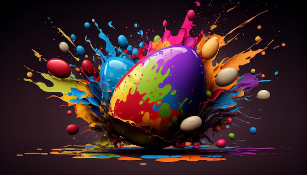 Huevo de Pascua explosión colorida Huevo de Pascua pintura salpicadura Realista 3D