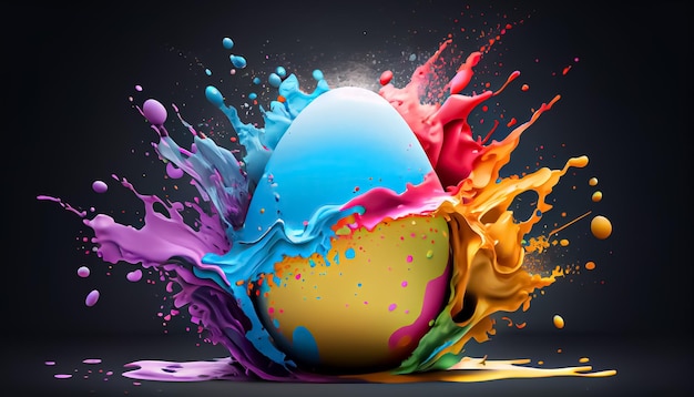 Huevo de Pascua explosión colorida Huevo de Pascua pintura salpicadura Realista 3D