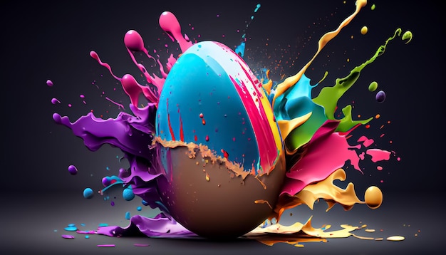 Huevo de Pascua explosión colorida Huevo de Pascua pintura salpicadura Realista 3D