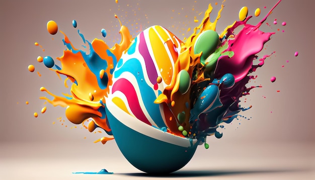 Huevo de Pascua explosión colorida Huevo de Pascua pintura salpicadura Realista 3D