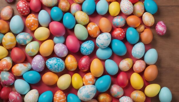 Huevo de Pascua de fondo una toma de arriba hacia abajo llena de vibrantes huevos de Pascua